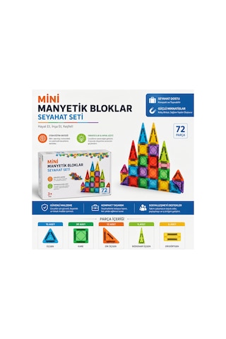 Mini Manyetik Bloklar - Seyahat Seti 72 Parça - Küçük Boy Manyetik Mini Manyetik Bloklar - Seyahat Seti 72 Parça - Küçük Boy Manyetik