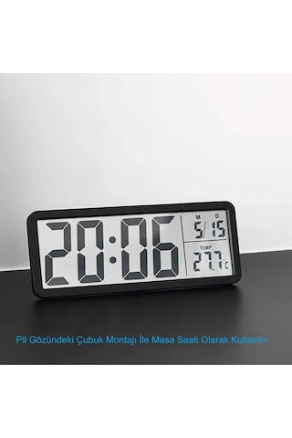 Yenilzd Duvar Saati Dijital Lcd Ekran 20x8cm Dijital Duvar Saati Siyah