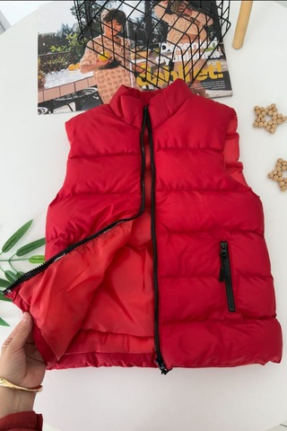 Minigimin Cicileri Dik Yaka Fermuarlı Unisex Şişme Çocuk Yelek 7-10 Yaş - Kırmızı