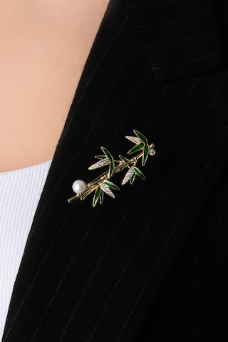 Şans Bambusu 18 Ayar Sarı Altın Kaplama Gümüş Broş Sarı Altın Kaplama