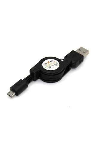 Usb - Micro Usb Şarj Ve Veri Kablosu, Makaralı 80 Cm, Siyah -