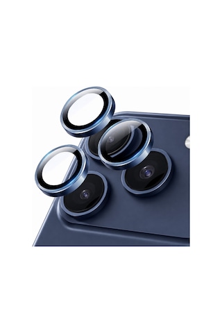Safir Lens İphone 17 Pro Max Uyumlu Kolay Kurulum Aparatlı Alüminyum Çerçeveli 9h Kamera Lens Koruyucu Lacivert