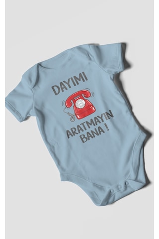 Morivokids Dayımı Aratmayın Bana Kısa Kollu Bebek Body %100 Pamuk Bebe Mavisi