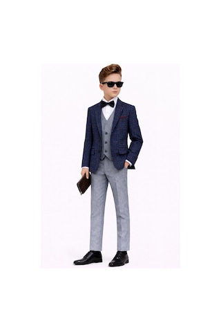 Ahengim Erkek Çocuk Slim Fit Dokulu Çizgili Spor Takım Elbise Ak195-196 İndigo
