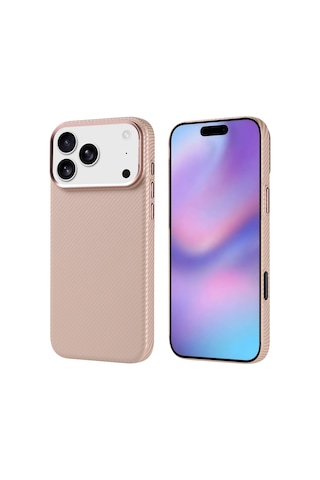 Zore Apple iPhone Uyumlu 17 Pro Max Kılıf M-safe Şarj Özellikli Karbon Fiber Görünümlü Omsy Nekst Kapak - Bej