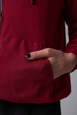 Defys Defy S Kadın Oversize Kapüşonlu Fermuarlı Cepli Sweatshirt Bordo - 527346818 Bordo