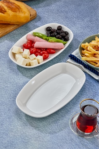 Cooker 2'li Özel Tasarım Lüx Kayık Model Tabak Beyaz