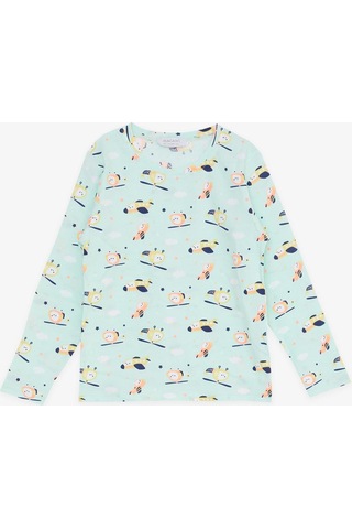 Breeze Kız Çocuk Pijama Takımı Renkli Helikopter Desenli 1.5-5 Yaş, Su Yeşili-su Yeşili Su Yeşili