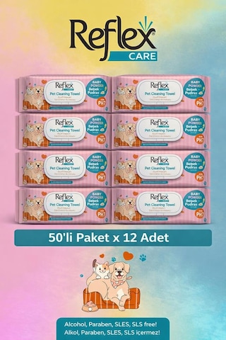 Reflex Care Evcil Hayvanlar İçin Çok Amaçlı Hijyenik Temizleme Mendili 50'li X 12 Adet