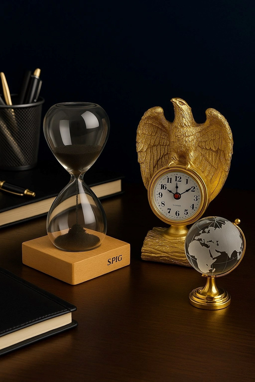 Koleksiyonluk İhtişamlı Altın Renkli Kartal Heykeli Masa Saati Cam Dünya Küre Ve Kum Saati Hediye Renkli