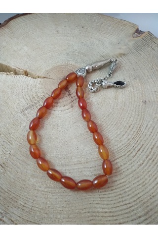 Kızıl Kahve Akik Taşı Şak Şak Tespih / Arpa Kesim Doğaltaş Tespih N11.8024