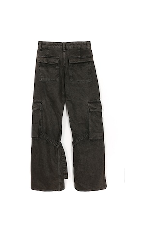 Kargo Cep Bol Wide Leg Paça Eskitme Retro Yüksek Bel Denim Jean Kadın Pantolon Kahverengi