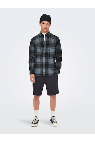 22022446 Only & Sons Onssoll Ls Check Shirt Erkek Gömlek Dark Sla Mavi - Siyah