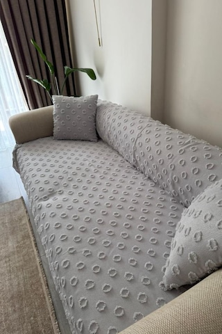 Konik Kırlent Kılıfı Hediyeli 170x210 Cm Pamuklu Koltuk Örtüsü Gri Gri