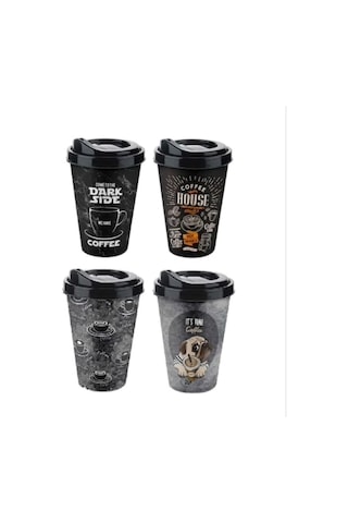 4 Adet Kahve Bardağı - Kapaklı Desenli 400ml Diğer
