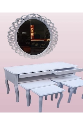 Dresuar Çift Zigon Takım Kayın Aslan Ayak Güneş Ayna Beyaz Renk Model El Yapım Beyaz