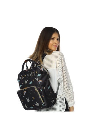 Lal Baby Tavşan Desenli Anne Bebek Bakım Sırt Çantası Siyah
