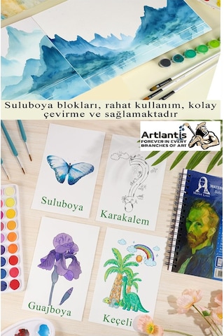 Telli Suluboya Bloğu Kağıdı A3 210gr 20 Yaprak İnce Dokulu Gölgelendirme Zımpara Aquarell Kuruboya Dereceli Kalem Uzatma