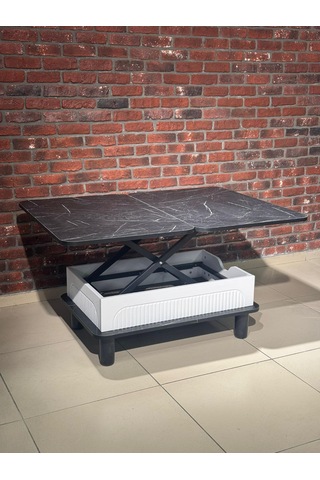 Bohem Membran Akıllı Sehpa Beyaz-Siyah Mermer