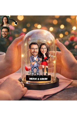 Bk Gift Kişiye Özel Sevgiliye Karikatürlü Led Işıklı Cam Fanus Biblo -9, Romantik Hediye, Ev Hediyesi, Sevgiliye Hediye Kobitmeyencom36858 Bk Gift