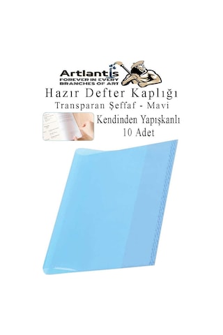 Hazır Defter Kaplığı Şeffaf Buzlu Mavi A4 10 Adet 1 Paket Cırtlı Ayarlanabilir Kendinde Yapışkanlı Kaplık Okul Sınıf Mavi