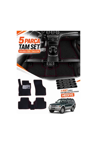 Mitsubishi Pajero 1999-2006 Uyumlu Eva Oto Paspas Metal Topukluklu Havuzlu Siyah-bordo