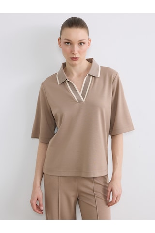 Lcw Everyday Kahverengi Polo Yaka Soft Touch Kadın Tişört