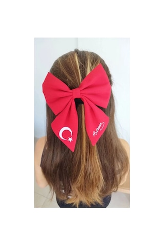 Türk Bayrağı Ve Atatürk İmza Motifli Fiyonk Toka - Kırmızı Kırmızı