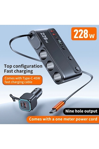 Fochsia Siyah 228w 9 İn 1 Hızlı Araba Şarj Cihazı Ekran Göstergeli Qc Pd 3.0 Bağımsız Anahtar Tüm Araçlar İçin