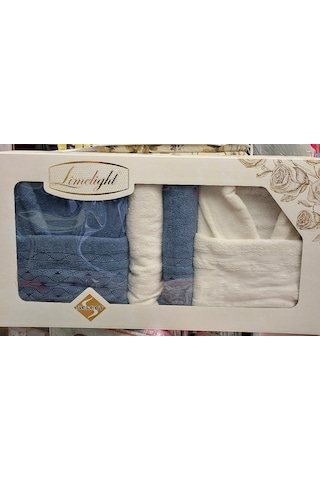 Limelight Select Ekonomik Aile Bornoz Seti 6 Parça -krem İndigo Krem - Indigo
