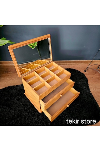 Aynalı İki Çekmeceli Dekoratif Takı Saat Kutusu Organizer