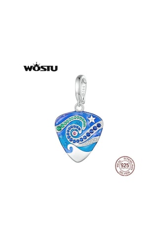 Wostu Müzik Hediyeler 925 Ayar Gümüş Gitar Mızrap Mavi Emaye Narin Charm Kolye Kadınlar Genç Kızlar İçin Gümüş