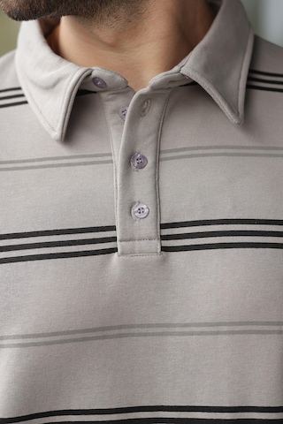 Madmext Boyalı Gri Çizgili Polo Yaka Erkek Sweatshirt E7172 Gri