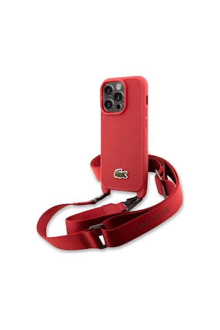 Apple Uyumlu iPhone 14 Pro Kılıf Lacoste Lisanslı Pu Pike Desen Askılı İkonik Timsah Dokuma Logolu Yeşil