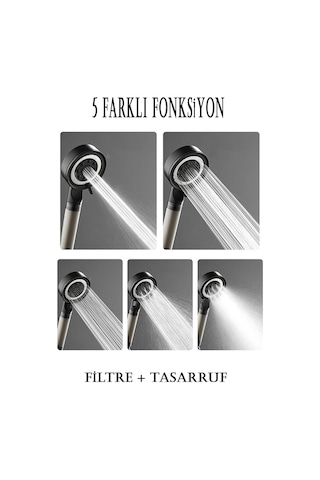 5 Fonksiyonlu Çelik Su Tasarruflu Filtreli Turbo Jet Duş Başlığı