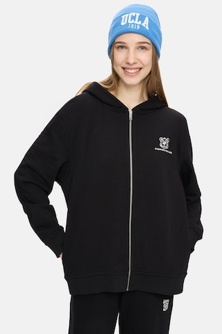 Ucla Esther Siyah Fermuarlı Ve Cepli Nakışlı Loose Fit Kadın Sweatshirt Siyah