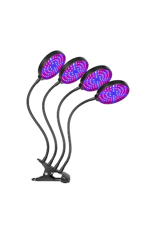 Gajeena 4 Kafa 60w Led Bitki Büyüme Lambası - Kırmızı-mavi Spektrum, 3 Mod Işık, 5 Seviye Aydınlatma, Zamanlama, Ip66 Su Geçirmez, Usb, Masa Üstü Klipsli Siyah