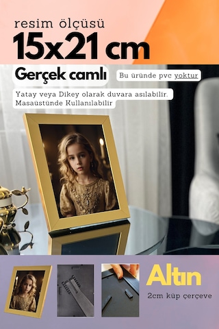 Fırçalı Altın-20mm Çerçeve Camlı 15x21 Cm Fotoğraf Resim Çerçevesi Ayaklı Veya Duvara Asma Yatay-dikey 08462057