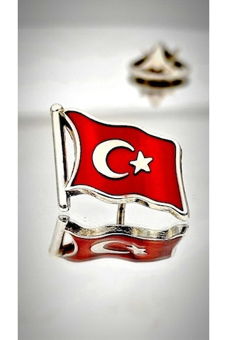 Yörük Tasarım Türk Bayrağı Gümüş Yaka Rozeti 3d 3 Boyutlu Dalgalı