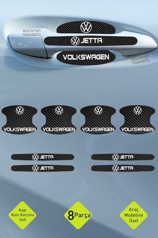 Araç Modeline Özel Volkswagen Jetta Karbon Kapı Kolu Koruma Seti Beyaz Yazılı 8 Parça Şık Tasarım
