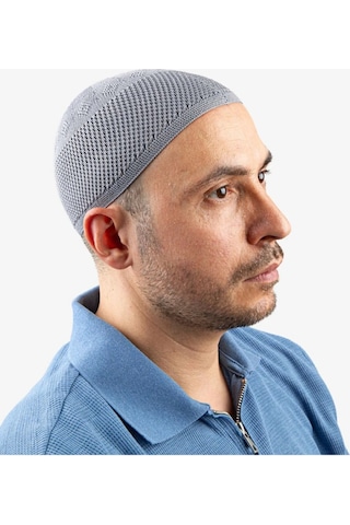 Soft Örgü Zirkon Namaz Takkesi Gri