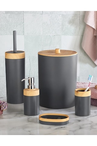 Flosoft Bambu Desenli Yuvarlak 5'li Banyo Seti 001