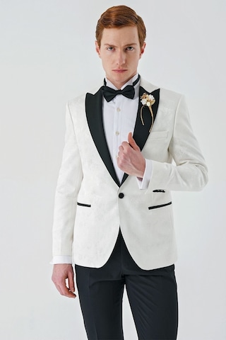İmza Açık Krem Çıkarılabilir Kırlangıç Yaka Likralı 6 Drop Slim Fit Smokin Damatlık 1001240204-Açık Krem