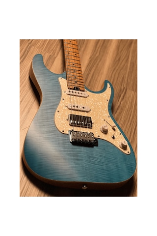 Soloking Ms-1 Classic Flat Top Fmn Roasted Flame Maple Neck İn Jeans Pacific Blue W/gigbag