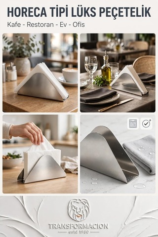 2 Li 18/10 Çelik Peçetelik Horeca Endüstriyel Metal Peçetelik Masaüstü Kafe Restoran Ev Tipi Peçete Tutucu 723505 Çok Renkli