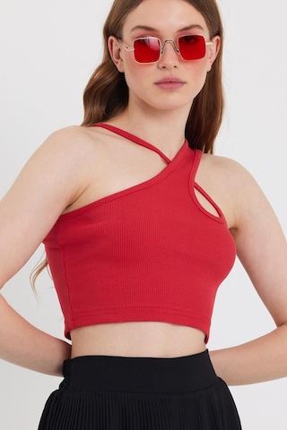 Quhox Kadın Askılı Crop Kaşkorse Kırmızı