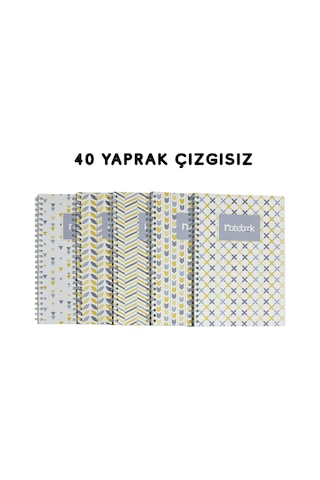 A5 Spiralli Pattern Defter 40 Yaprak 5'li Tamamı Çizgisiz