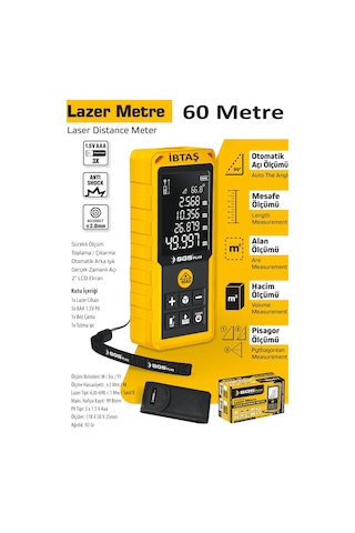 Sgs5425 - 60 Metre Lazer Metre Mesafe Ölçer Pisagor - Alan - Hacim - Mesafe - Otomatik Alçı Ölçümü