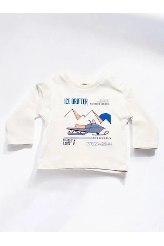 Çikoby Erkek Bebek Ice Drifter Yazılı İnce Uzun Kollu Tshirt-14865 Ekru