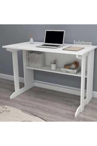Reyo Home Enda Pillar Kütüphaneli Çalışma Masası 100x56cm Beyaz